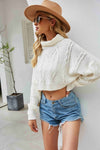 Cable-Knit Turtleneck Cropped Knit Pullover