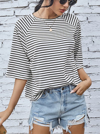 Adelyn Striped Round Neck Raglan Sleeve T-Shirt