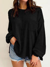 Addison Waffle-Knit Exposed Seam Lantern Sleeve Blouse