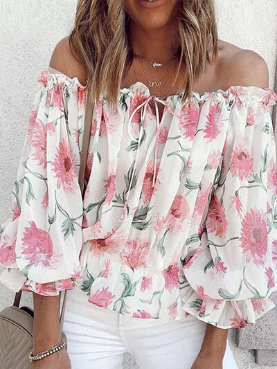 Anastasia Floral Off-Shoulder Flounce Sleeve Blouse