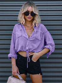 Aubrey Drawstring Button-Up Crop Top