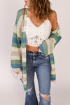 Striped Long Sleeve Openwork Cardigan