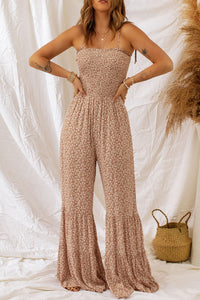 Avril Floral Wide Leg Jumpsuit - Camel