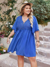 Kamila Plus Size Openwork Button Up V-Neck Short Sleeve Dress