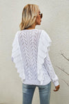 Openwork Round Neck Ruffled Sweater