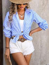 Brielle Striped Pocketed Button Up Long Sleeve Shirt