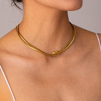 Scarlett Double Layered Knot Herringbone Choker Necklace