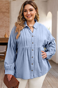 Eloise Plus Size High-Low Button Up Dropped Shoulder Shirt