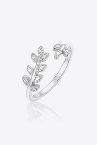 Inlaid Zircon Leaf-Shaped Open Ring