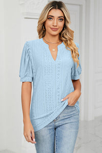 Zara Eyelet Notched Short Sleeve T-Shirt