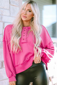 Cody Exposed Seam Half Button Long Sweatshirt