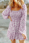 Sara Smocked Floral Square Neck Balloon Sleeve Dress