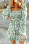 Sara Smocked Floral Square Neck Balloon Sleeve Dress