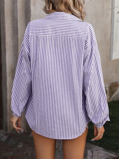 Brielle Striped Pocketed Button Up Long Sleeve Shirt