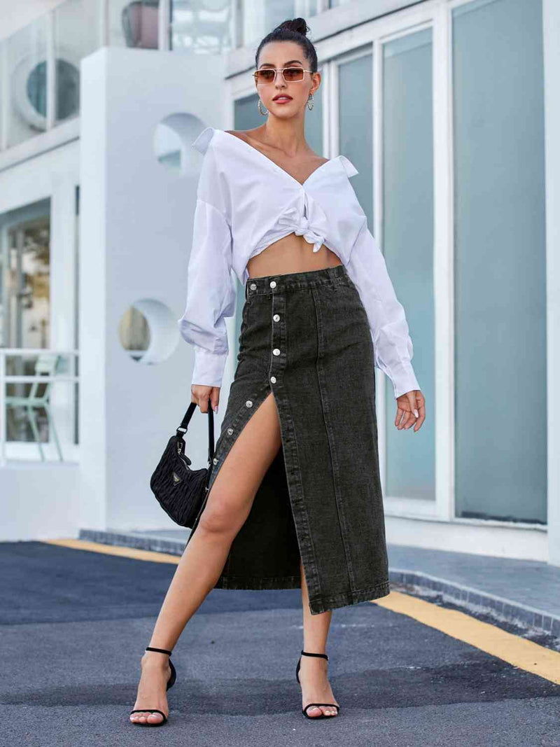 Madelyn Button Down Denim Skirt