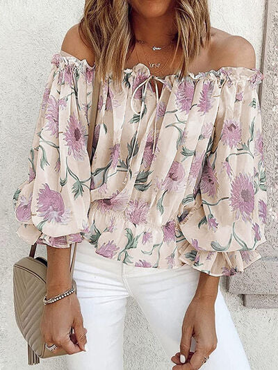 Anastasia Floral Off-Shoulder Flounce Sleeve Blouse