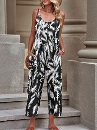 Magnolia Printed Spaghetti Strap Jumpsuit with Pockets