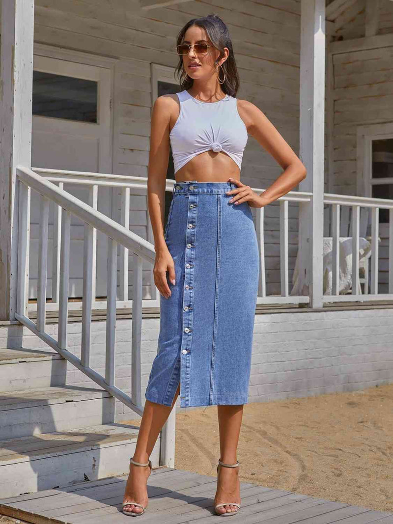 Madelyn Button Down Denim Skirt