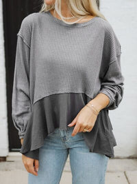 Lucia Waffle-Knit Round Neck Dropped Shoulder T-Shirt