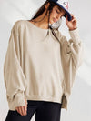 Madeline Slit Round Neck Dropped Shoulder T-Shirt