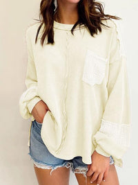 Addison Waffle-Knit Exposed Seam Lantern Sleeve Blouse