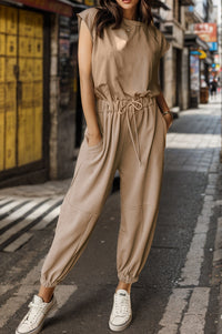 Harlow Drawstring Round Neck Cap Sleeve Jumpsuit