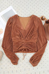 Blake Drawstring V-Neck Balloon Sleeve Blouse