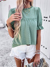 Lola Eyelet Mock Neck Flounce Sleeve Blouse