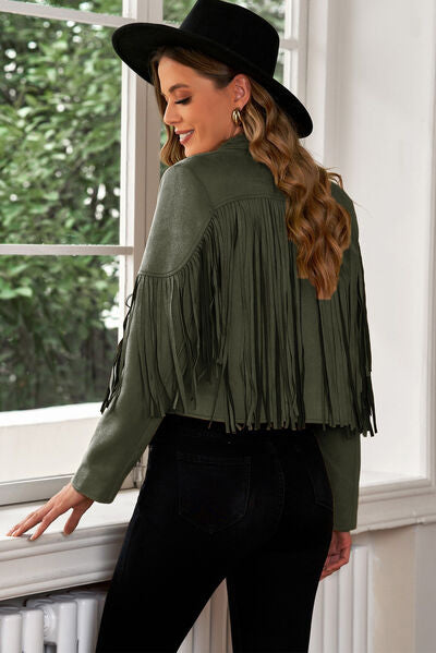 Gianna Fringe Trim Lapel Collar Cropped Blazer