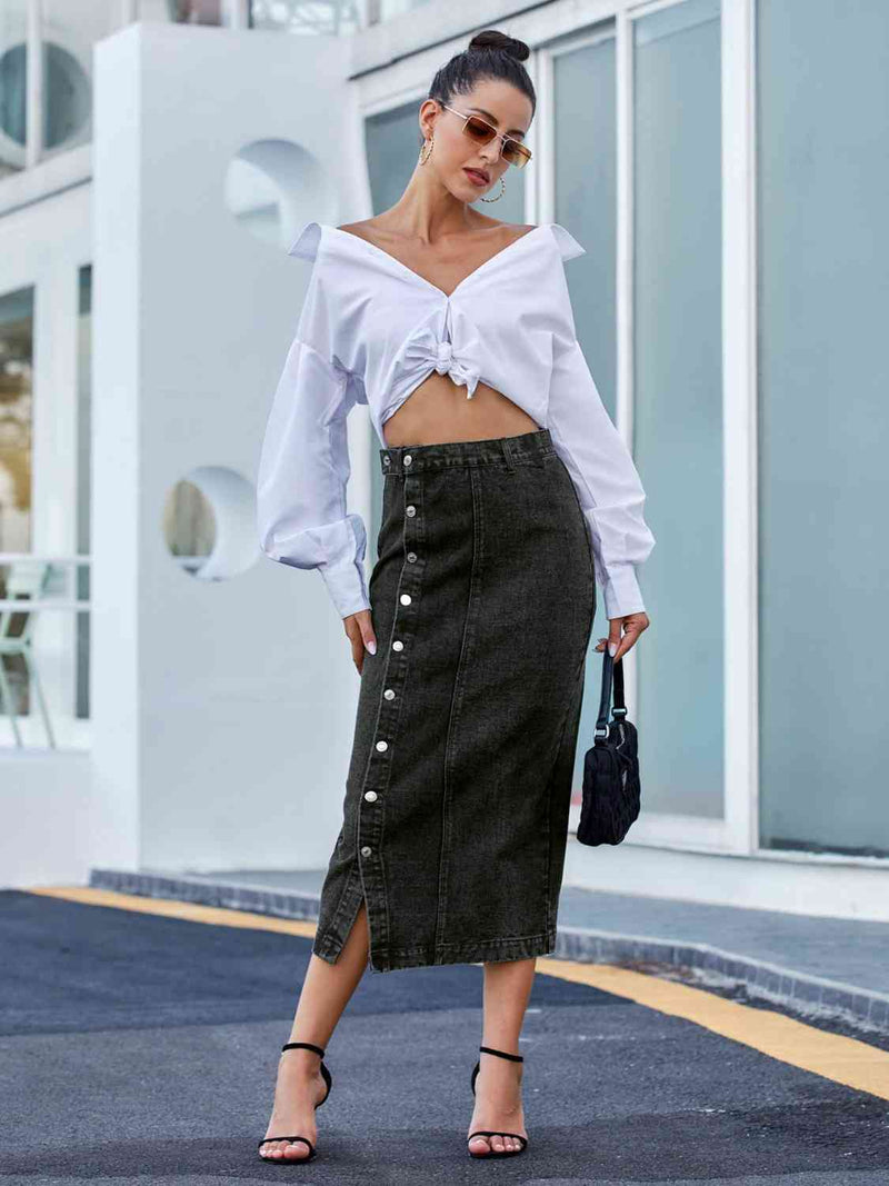 Madelyn Button Down Denim Skirt