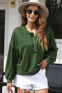 Cody Exposed Seam Half Button Long Sweatshirt