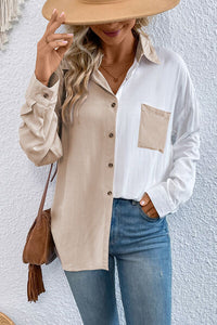 Morgan Pocketed Contrast Button Up Long Sleeve Shirt