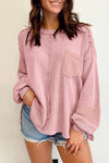 Addison Waffle-Knit Exposed Seam Lantern Sleeve Blouse