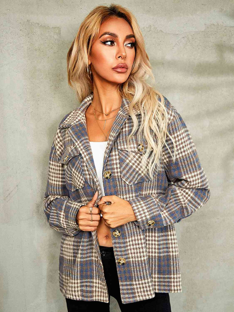 Plaid Button Down Collared Jacket