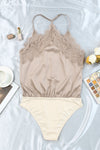 Lace Trim Buttoned Spaghetti Strap Bodysuit