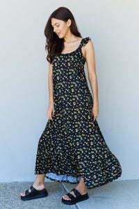 Amber Ruffle Floral Maxi Dress in  Black Yellow Floral