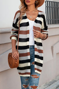 Striped Long Sleeve Openwork Cardigan