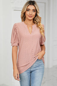 Zara Eyelet Notched Short Sleeve T-Shirt