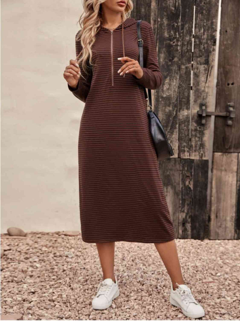 Casey Striped Zip Front Hooded Dress