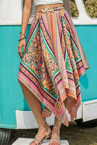 Amaya Printed High Waist Handkerchief Hem Skirt