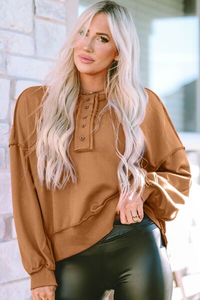 Cody Exposed Seam Half Button Long Sweatshirt