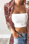 Willow Open Front Long Sleeved Velvet Cardigan