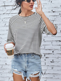 Adelyn Striped Round Neck Raglan Sleeve T-Shirt