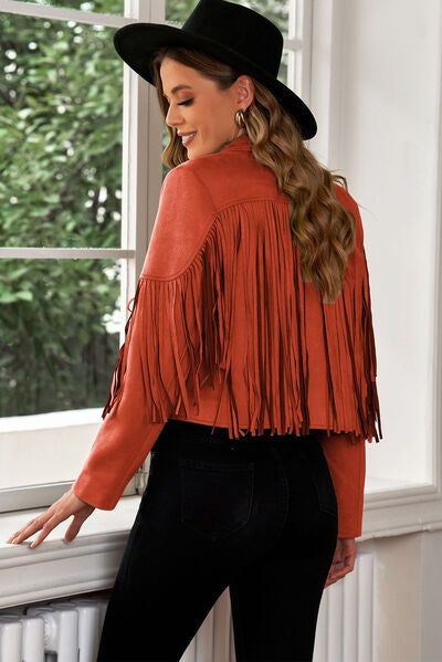 Gianna Fringe Trim Lapel Collar Cropped Blazer