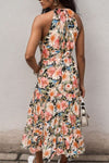 Summer Printed Tiered Pocketed Mock Neck Midi Dress