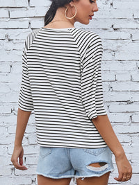 Adelyn Striped Round Neck Raglan Sleeve T-Shirt