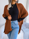 Horizontal Ribbing Open Front Slit Cardigan