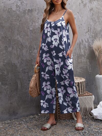 Magnolia Printed Spaghetti Strap Jumpsuit with Pockets