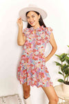 Olive Double Take Floral Tie Neck Cap Sleeve Dress