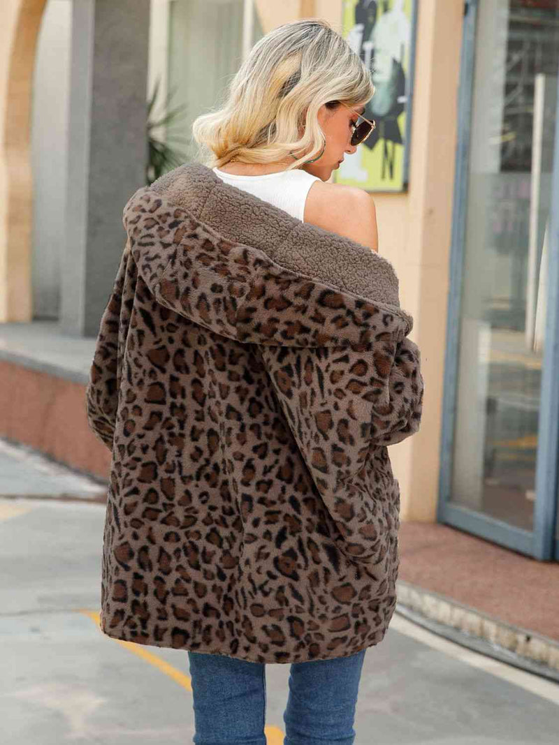 Lauren Leopard Hooded Coat with Pockets